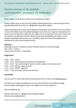 Uitnodiging bijeenkomst eetstoornissen